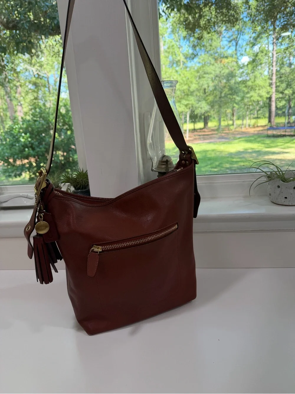 Coach Legacy Tassle 19889 Brown Leather Shoulder Bag with Wallet